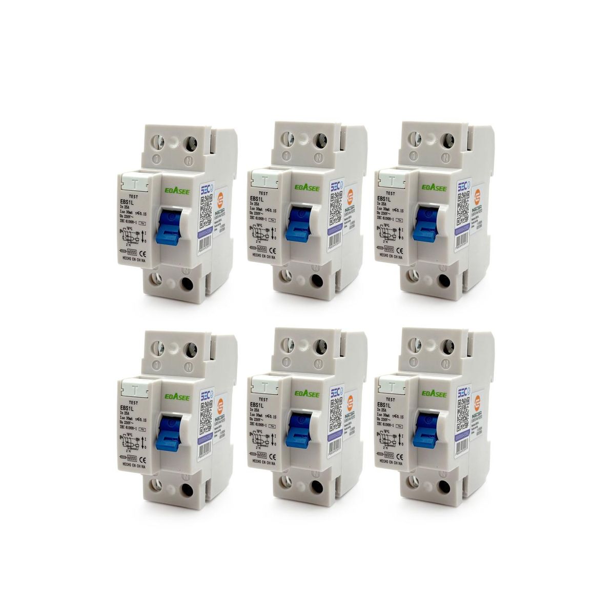 DRL - Pack 6 Interruptor Diferencial Ebasee 2x 25a C 30ma Sec