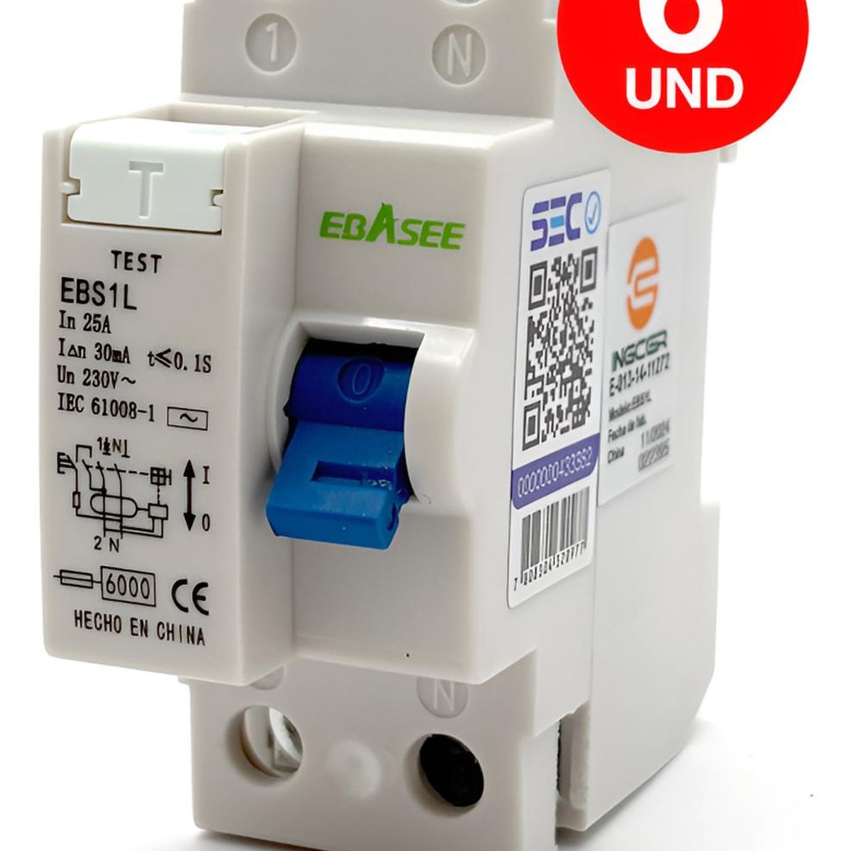 DRL - Pack 6 Interruptor Diferencial Ebasee 2x 25a C 30ma Sec