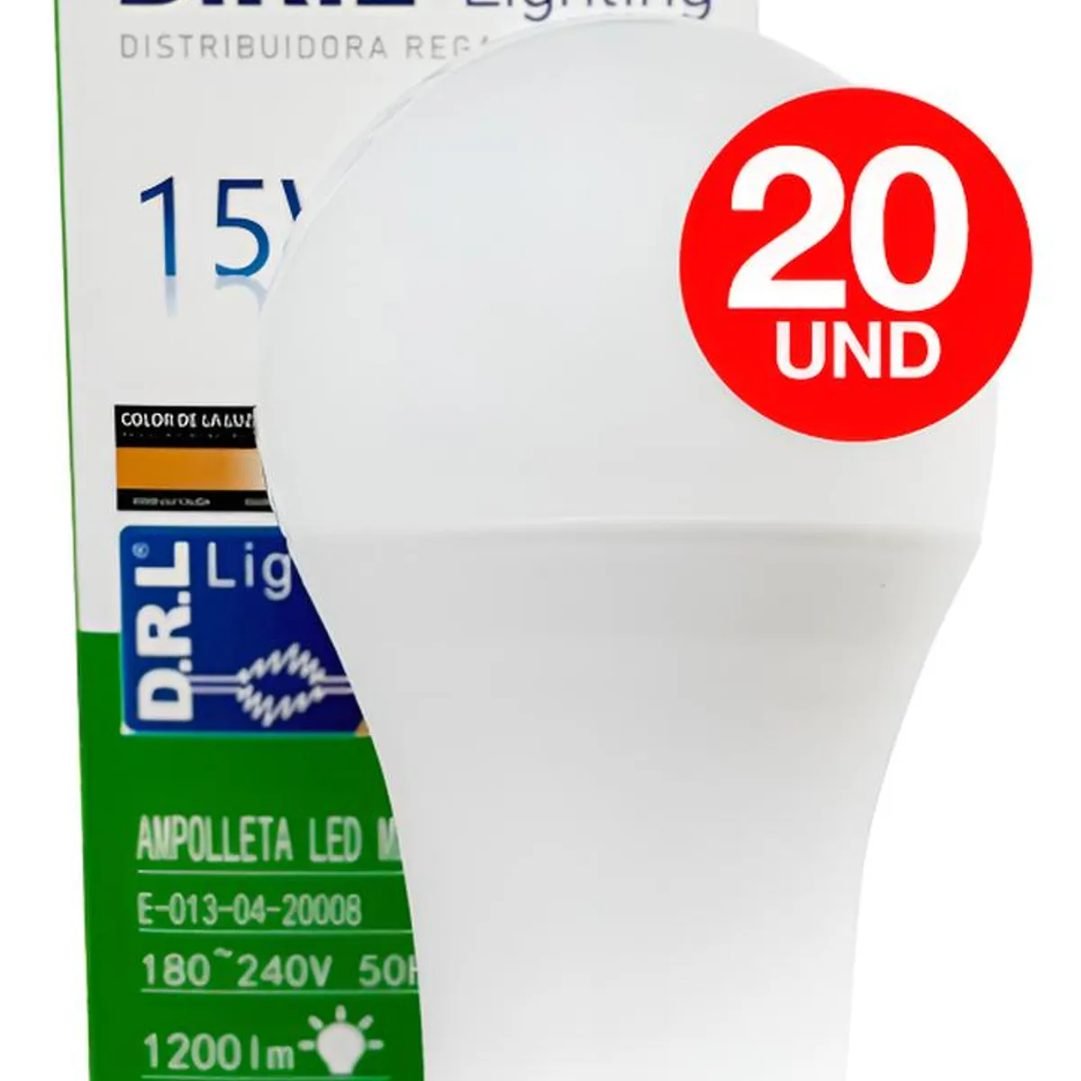 DRL - Pack 20 Ampolleta Drl Led A60 15w 1200lm 6500k Blanca Frío Blanco Frío