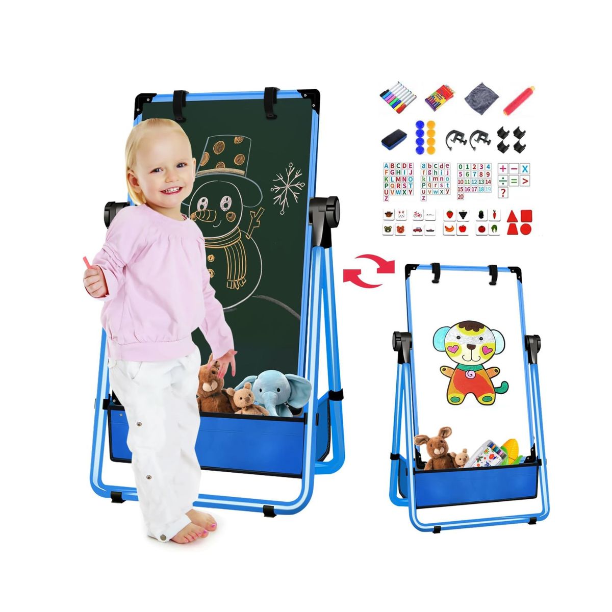 GENERICO - Caballete Para Niños Ajustable De Pie Con Pizarra - Azul