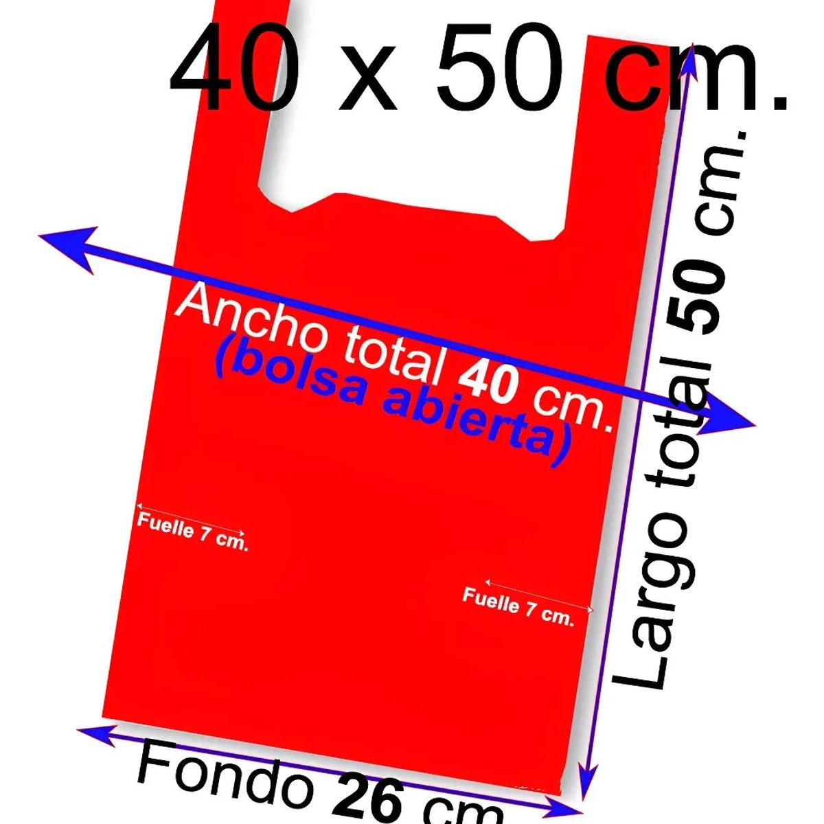 GENERICO - Bolsas Plásticas Tipo Camiseta - 40x50 - 100 Uds. - Colores Roja