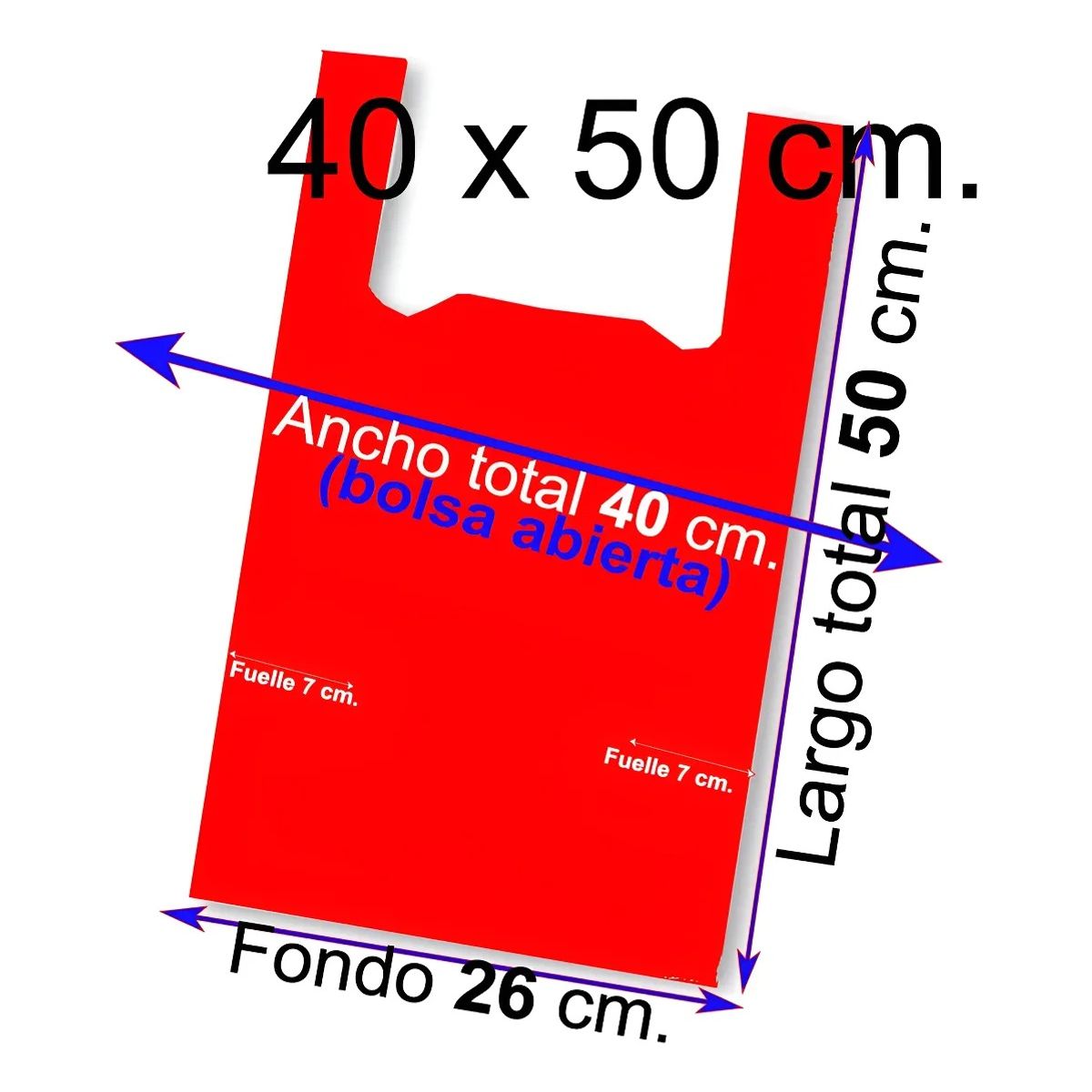 GENERICO - Bolsas Plásticas Tipo Camiseta - 40x50 - 100 Uds. - Colores Roja
