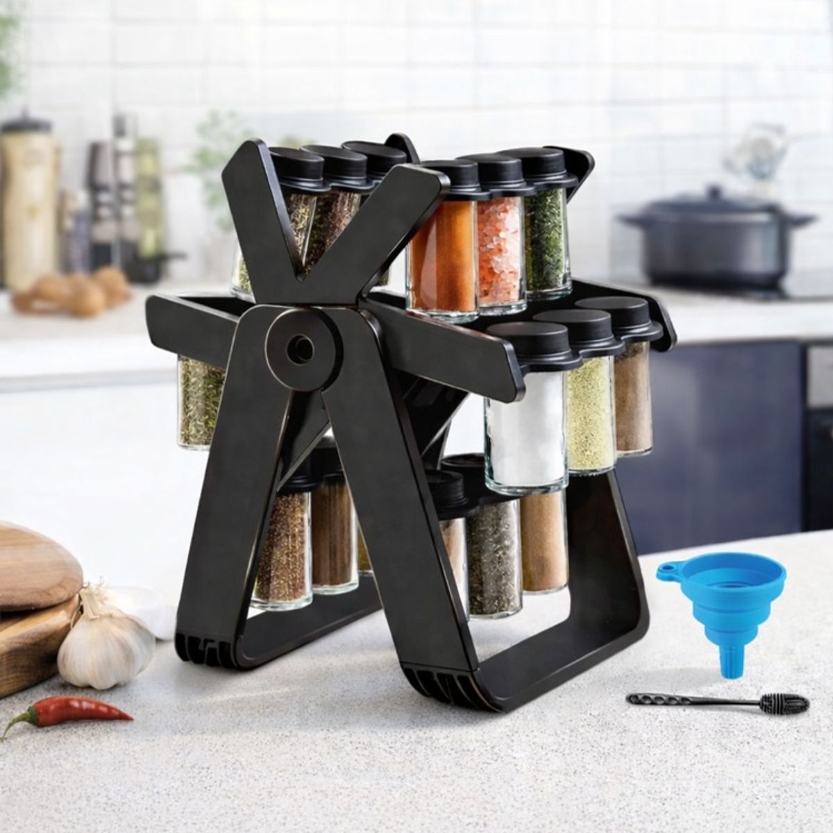 MOVI - Organizador de Condimentos Giratorio 360° con Frascos de Vidrio