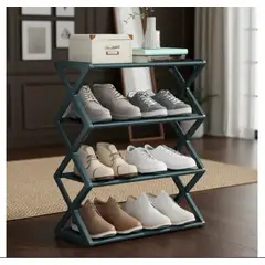 GENERICO - Zapatero Estante Organizador 4 Niveles 8 Pares Acero Forma X Verde Oscuro