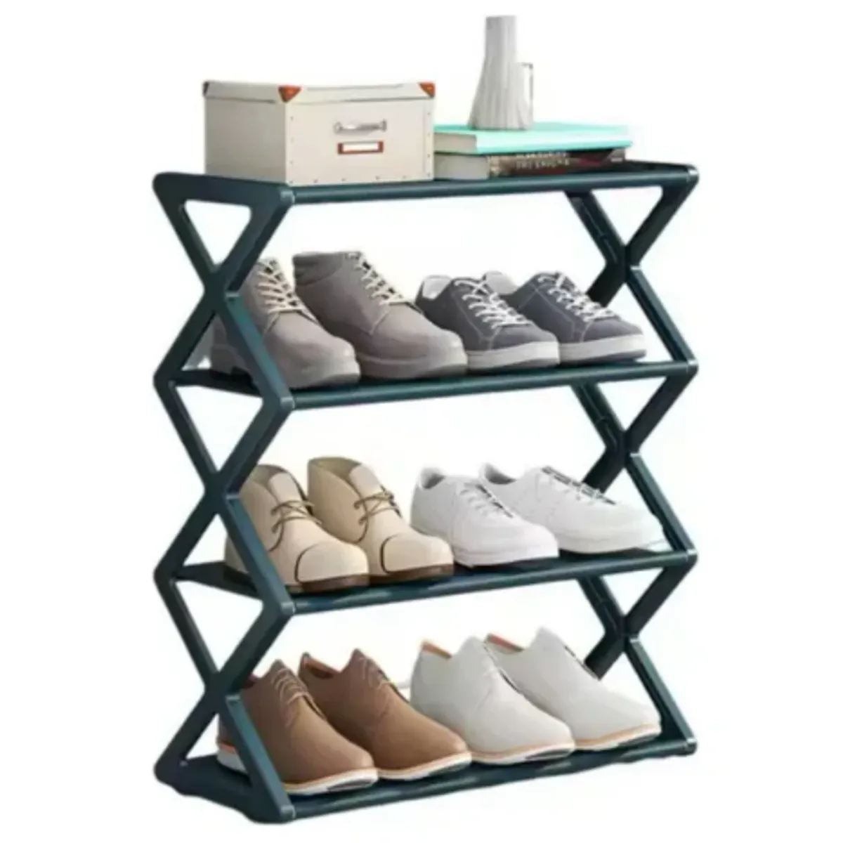 GENERICO - Zapatero Estante Organizador 4 Niveles 8 Pares Acero Forma X Verde Oscuro