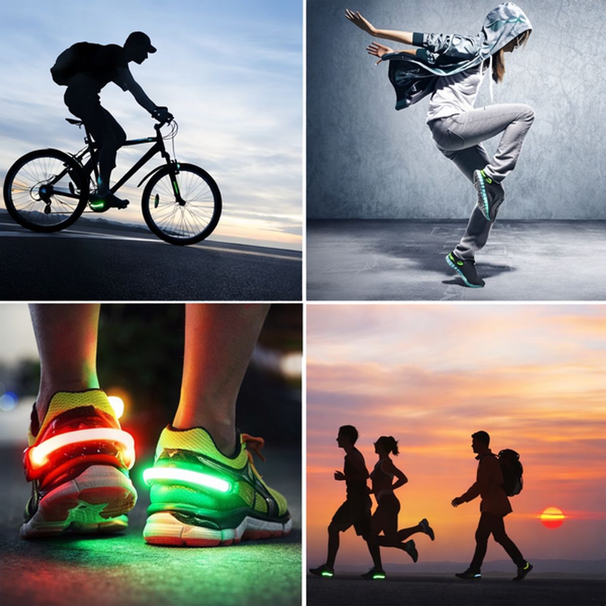 GENERICO - Luz LED- verde luminosa con clip para zapatos para exteriores para correr ciclismo bicicleta RGB