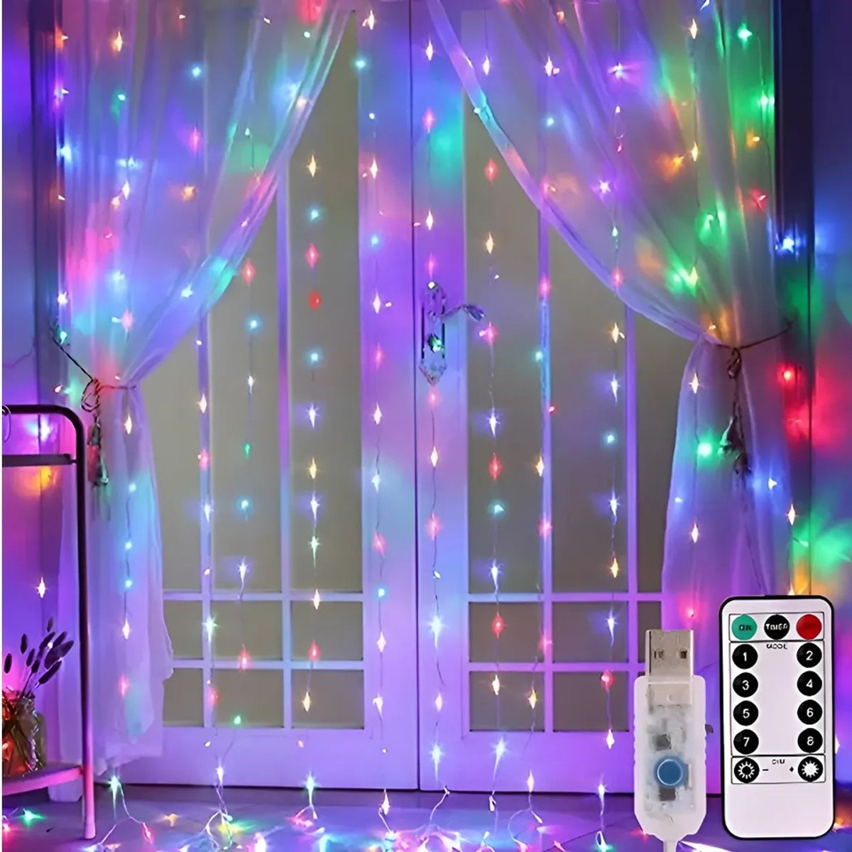 PASTELERIUSCL - Cortina De Luces Led Cortina Luces Luces Navidad Led Control guirnaldas luces cascada luces led