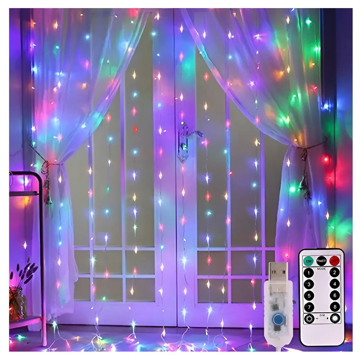 PASTELERIUSCL - Cortina De Luces Led Cortina Luces Luces Navidad Led Control guirnaldas luces cascada luces led