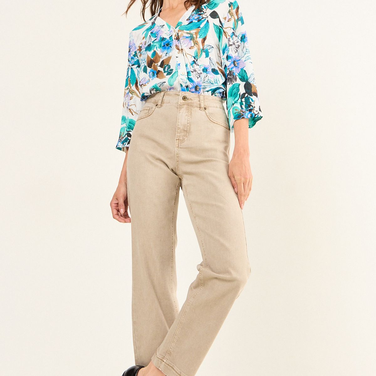 MA GRIFFE - Jeans Liso Mujer Beige Magriffe