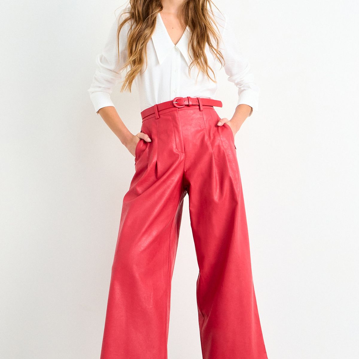 IO - Pantalon Liso Mujer Rojo Coral Io