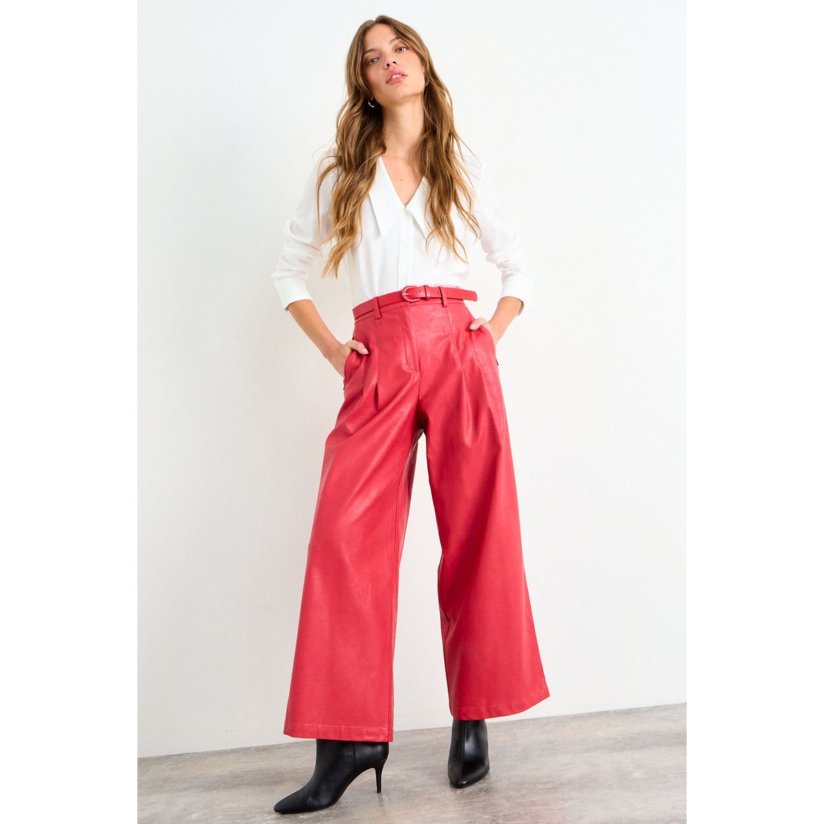 IO - Pantalon Liso Mujer Rojo Coral Io