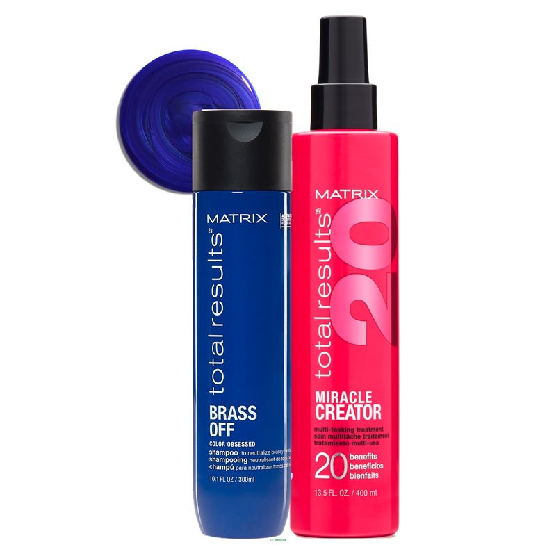MATRIX - Set Dupla NeutralizaciónTonos Anaranjados Shampoo 300 ml Brass Off + Spray 400 ml Miracle Creator Matrix