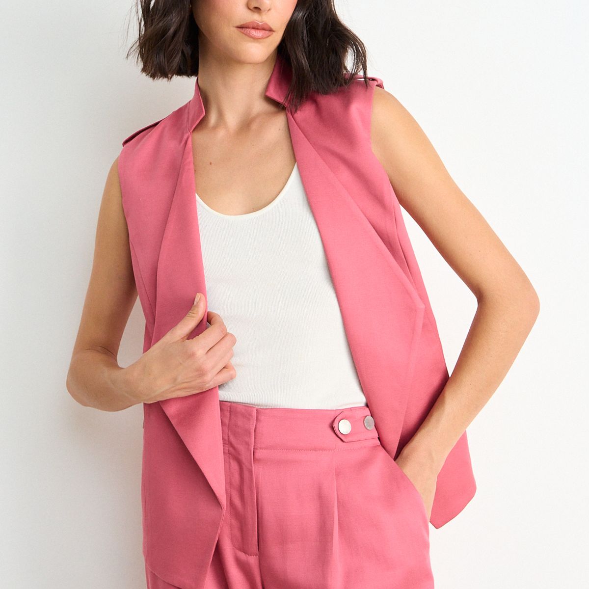 ASH - Tapado Liso Sin Mangas Mujer Rosa Coral Ash