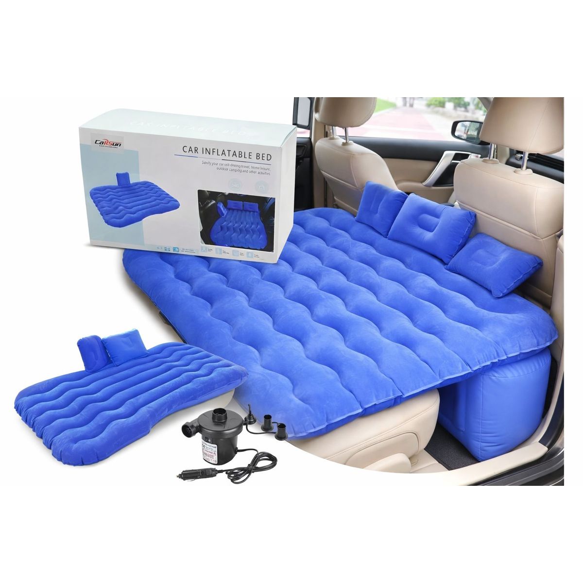GENERICO - Colchon inflable para carro auto viajes y camping Cama inflable portátil incluye inflador