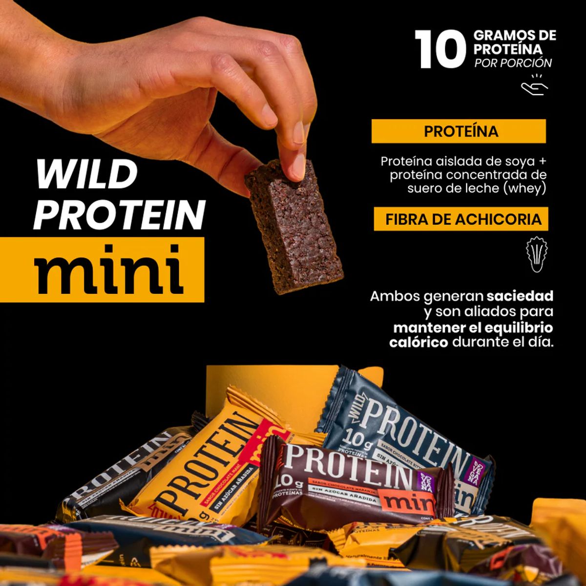 WILD FOODS - Barra de proteina Wild Protein - Mini Chocolate Bitter 24 unidades