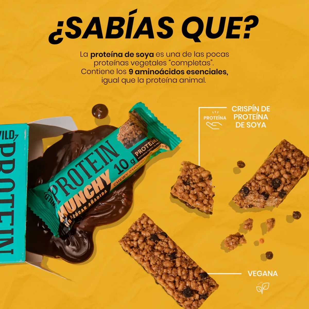 WILD FOODS - Barra de proteina Wild Protein - Munchy Chocolate Chips 16 unidades