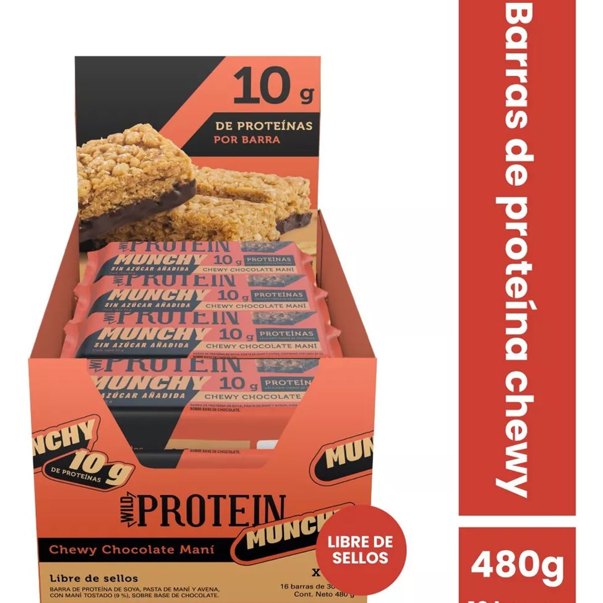 YOUR GOAL - Barra de proteina Wild Protein - Munchy Chocolate Mani 16 unidades
