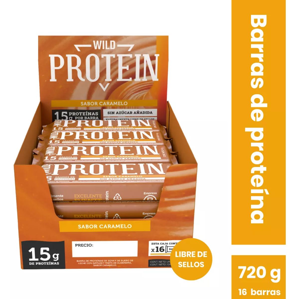 WILD FOODS - Barras de proteina Wild Protein - Caramelo 16 unidades