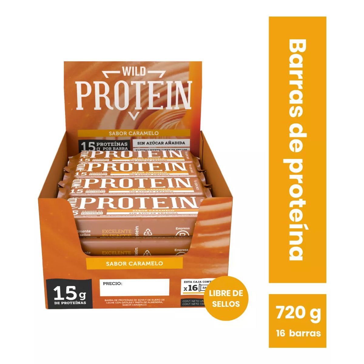 WILD FOODS - Barras de proteina Wild Protein - Caramelo 16 unidades