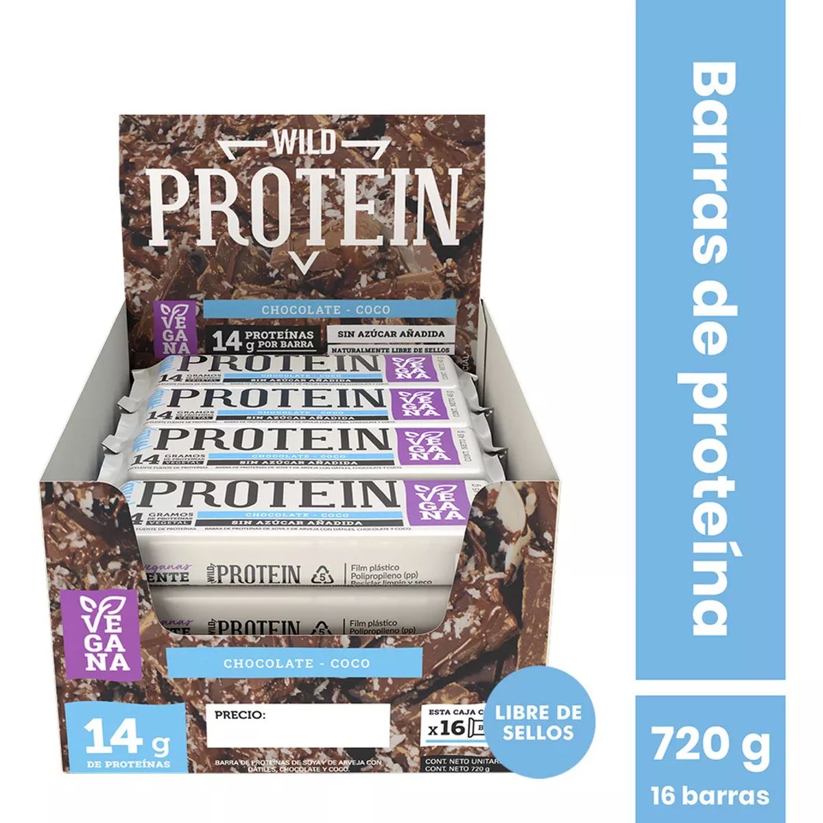 WILD FOODS - Barras de proteina Wild Protein - Chocolate Coco 16 unidades