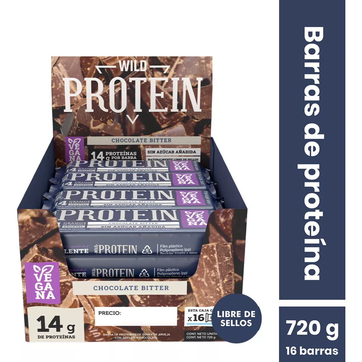 WILD FOODS - Barras de proteina Wild Protein - Chocolate Bitter 16 unidades
