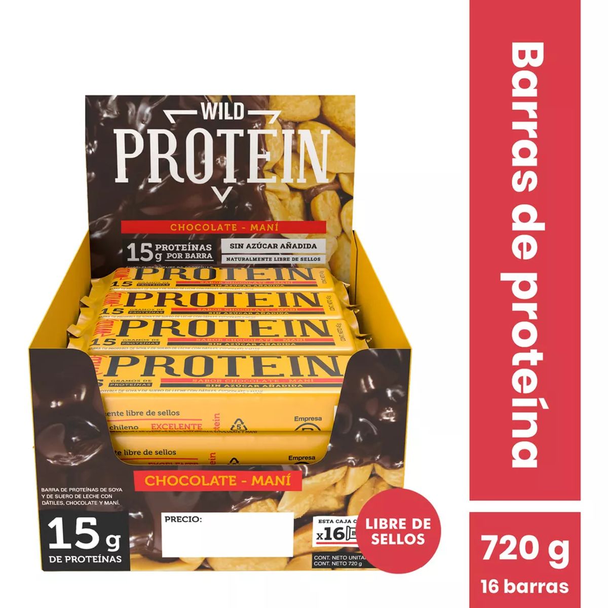 WILD FOODS - Barras de proteina Wild Protein - Chocolate Maní 16 unidades