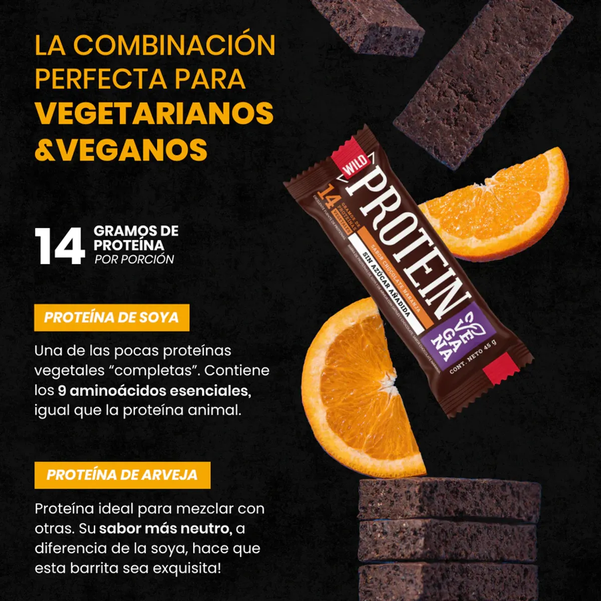 WILD FOODS - Barras de proteina Wild Protein - Chocolate Naranja 16 unidades
