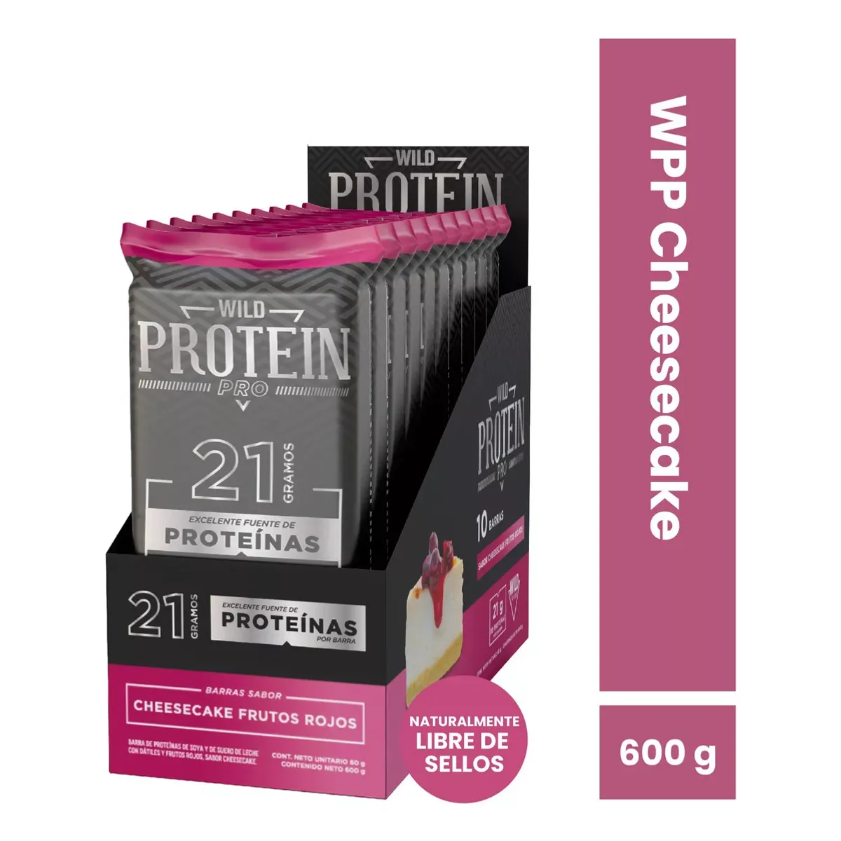 WILD FOODS - Barras de proteina Wild Protein Pro - Cheesecake Frutos Rojos 10 unidades