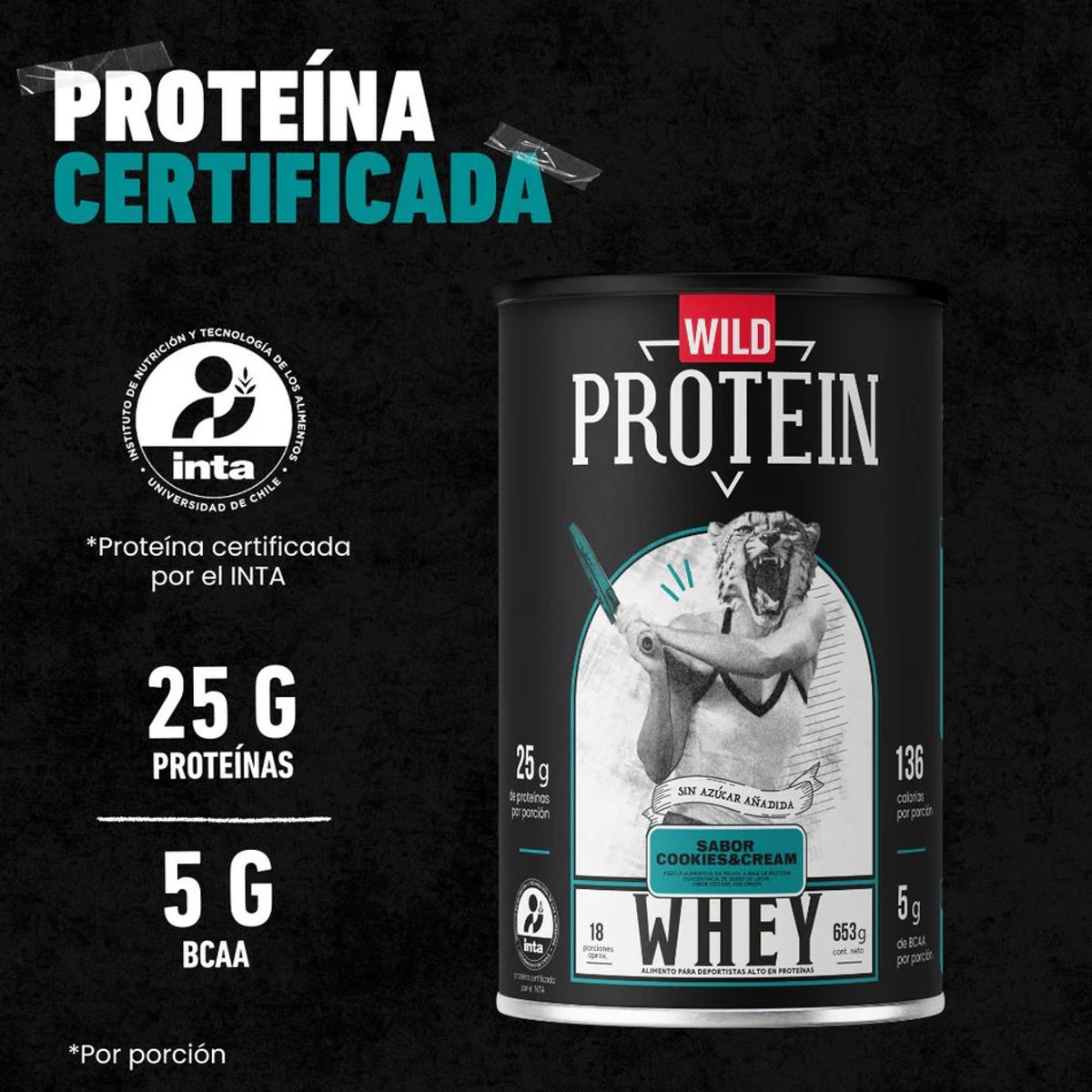 WILD FOODS - Proteina en polvo Whey Wild Protein - Cookies & Cream 653 gr 18 servicios