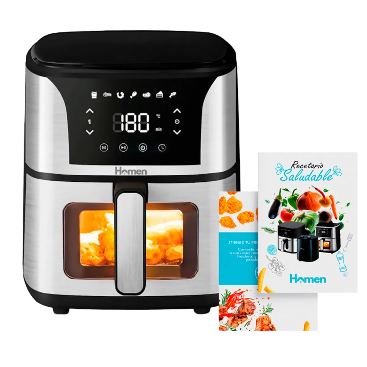 HOMEN - Freidora De Aire 5,5 Litros Touch Air Fryer + Recetario