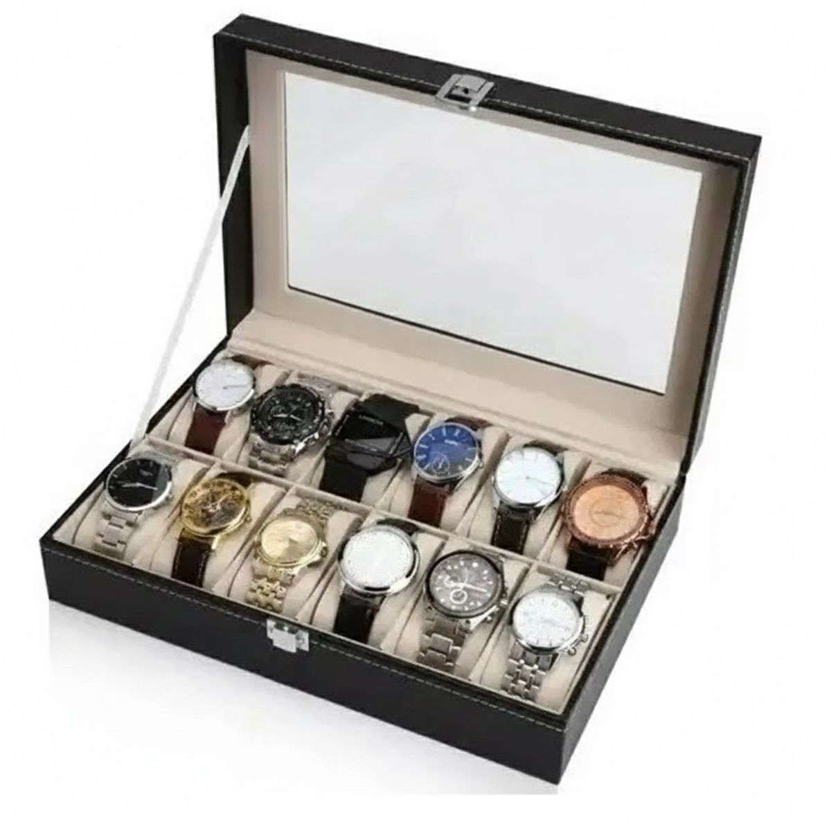 GENERICO - Caja Organizadora de Relojes 12 Espacios –Estuche Premium con Vidrio Ideal Regalo