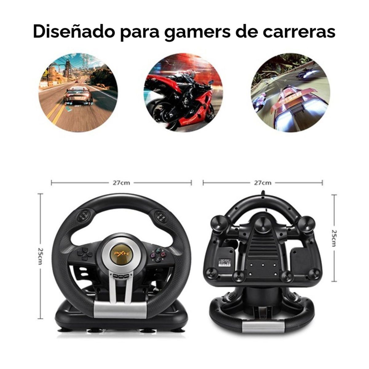 MOVI - VOLANTE SIMULADOR CON PEDALES PARA PC, PS3, PS4, X-SERIES XLS, SWITCH