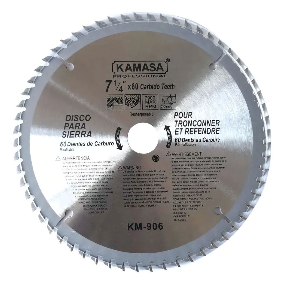 KAMASA - Discos Banco Sierra 7 1/4 Pulgadas X 60 Dientes Kamasa.