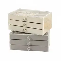 GENERICO - Joyero Organizador De Terciopelo Con 3 Cajones Gris