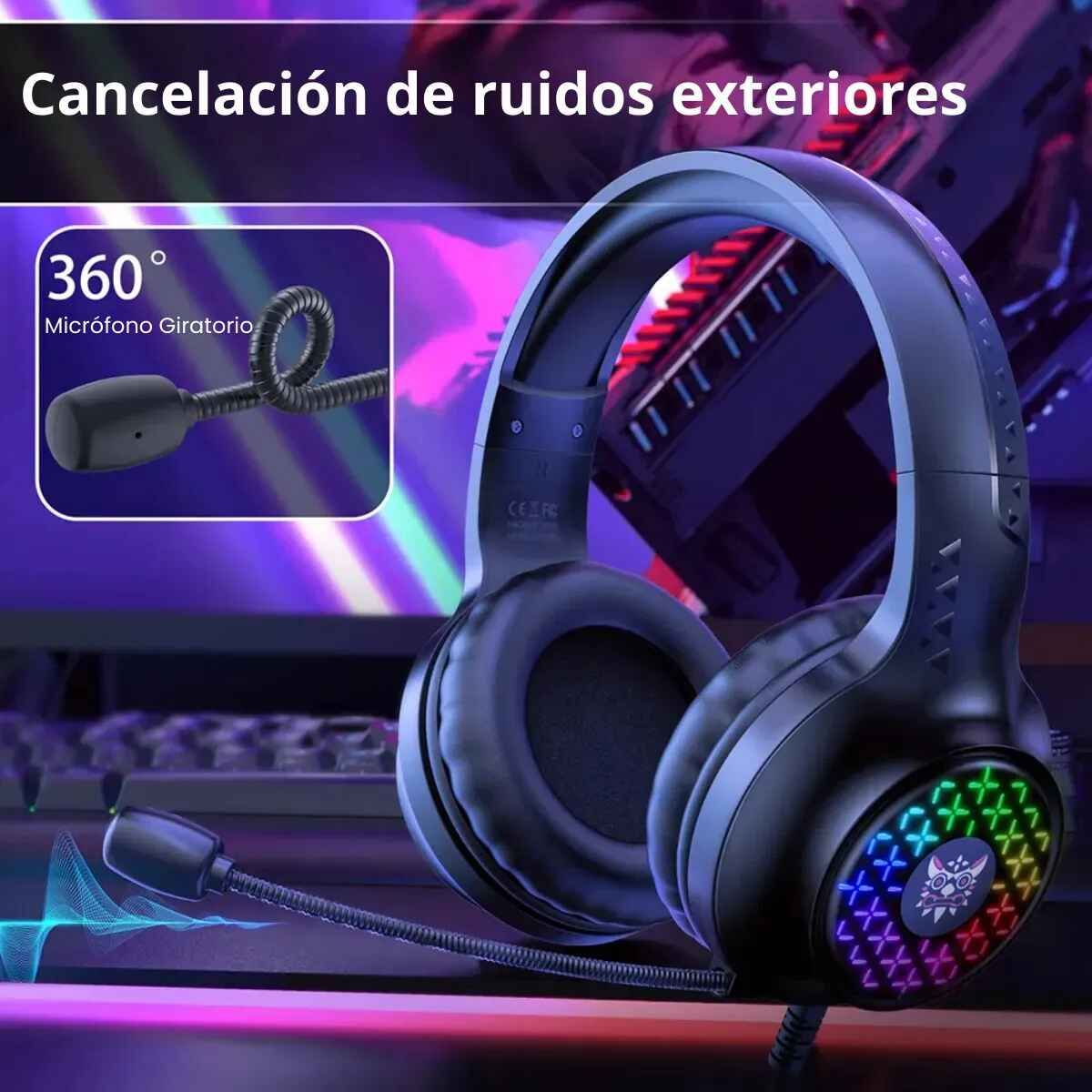 GENERICO - Audífonos De Cable Profesional Gamer Con Microfono + Luz Rgb Negro