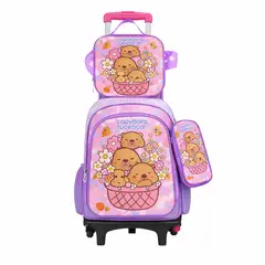 GENERICO - Mochila 3D Capybara Nino y Nina Con 6 Ruedas 3 en 1 Color Morado Nina