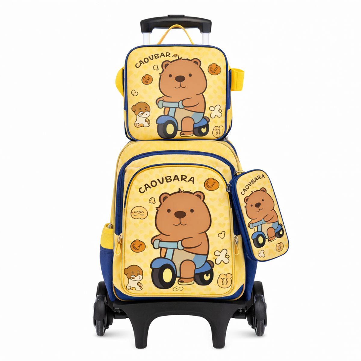GENERICO - Mochila 3D Capybara Nino y Nina Con 6 Ruedas 3 en 1 Color Amarillo Nino