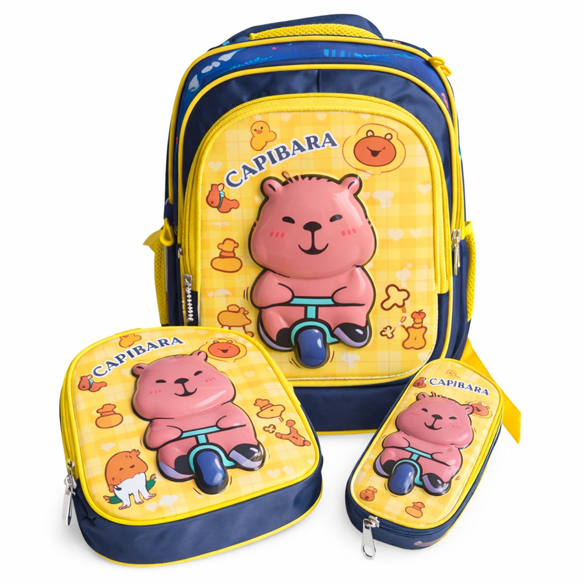 GENERICO - Mochila 3D Capybara Nino y Nina Con 6 Ruedas 3 en 1 Color Amarillo Nino