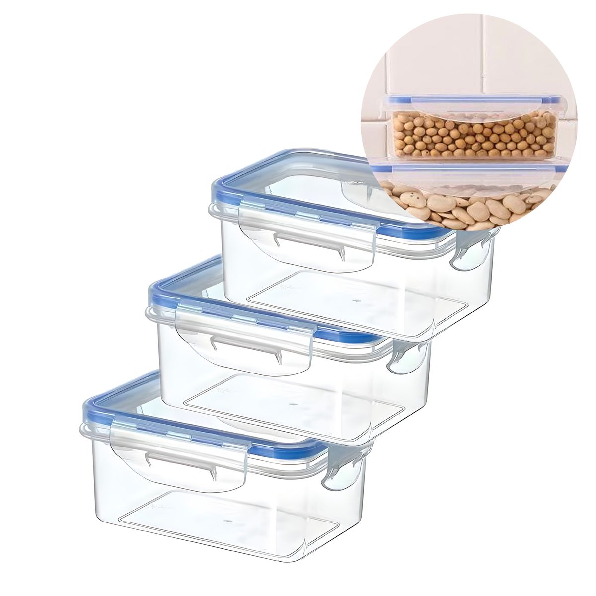 GENERICO - 3 Taper Contenedor Hermético Plástico 500ml Comida Almuerzo