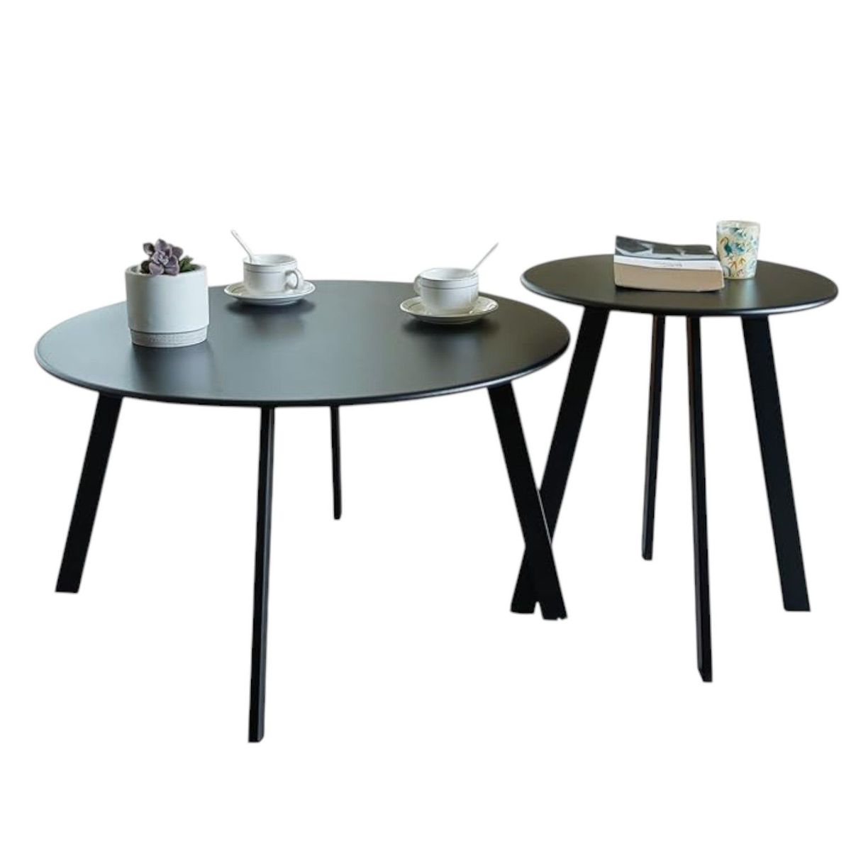 GENERICO - Set 2 Mesas Laterales Centro Metal Negra Elegante