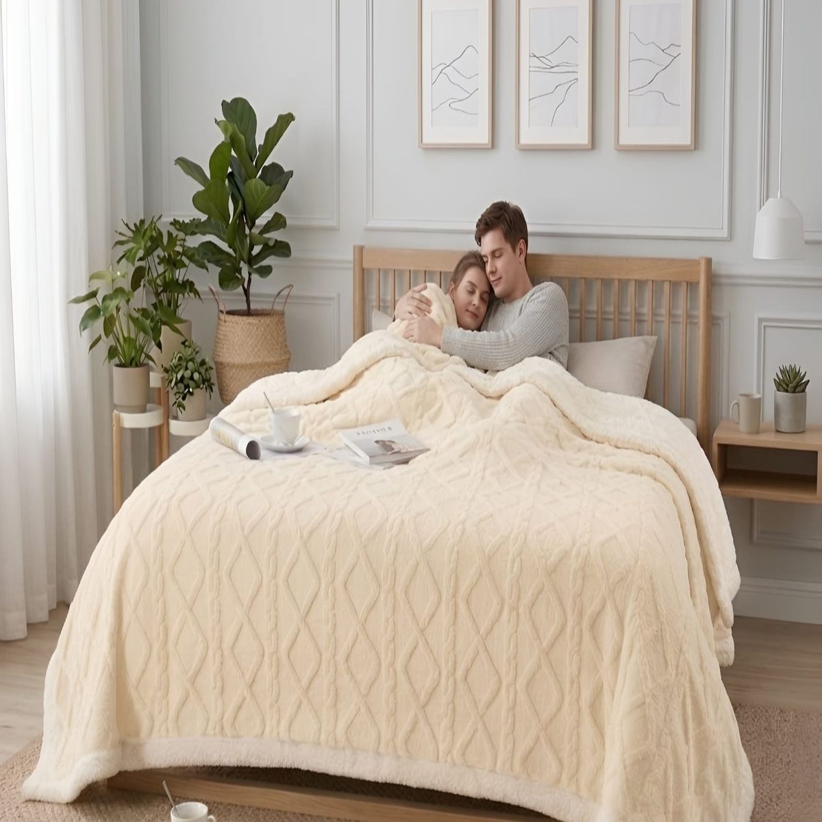 GENERICO - Frazada Sherpa Premium Con Diseño De Diamantes Plaza Y Media