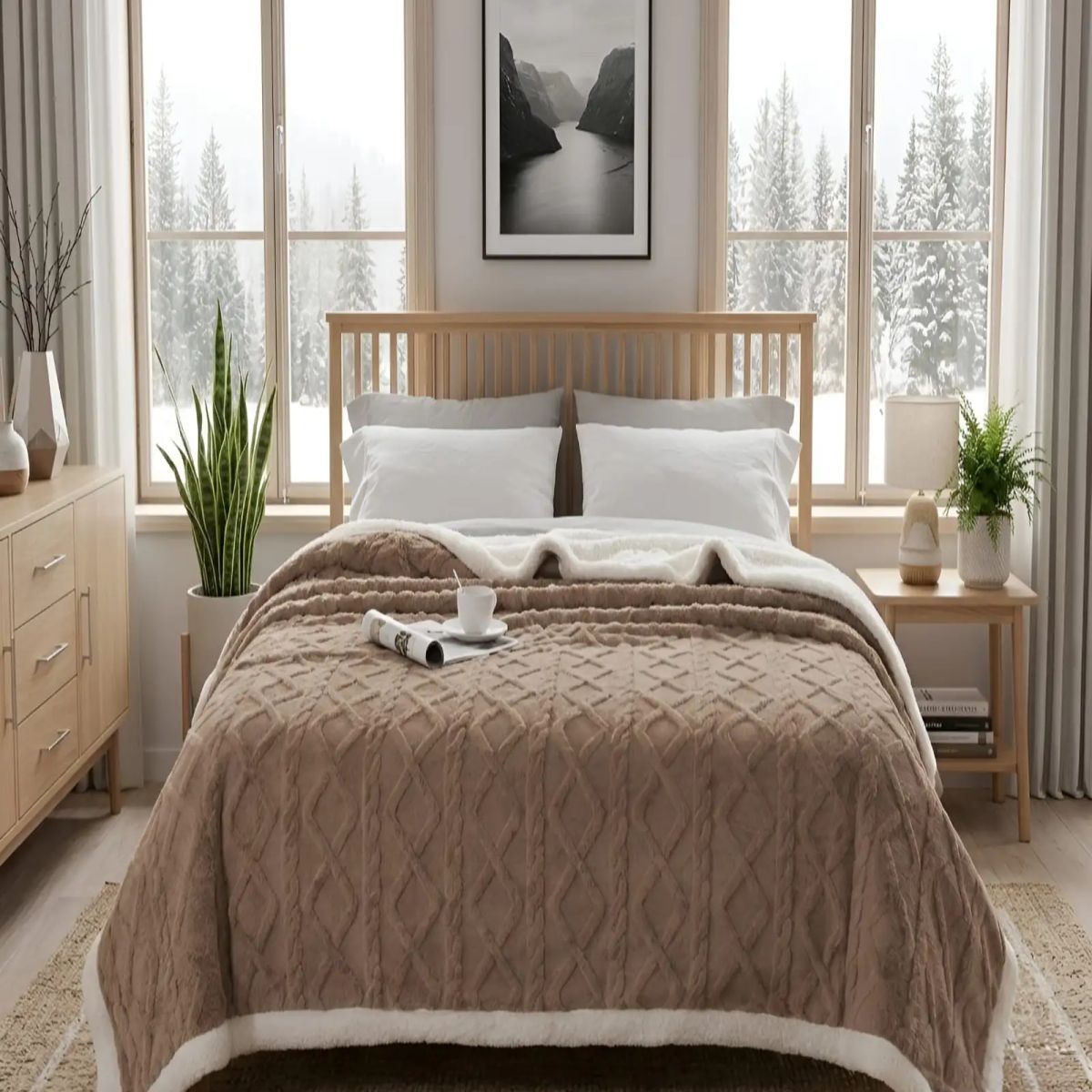 GENERICO - Frazada Sherpa Premium Con Diseño De Diamantes 2 plazas