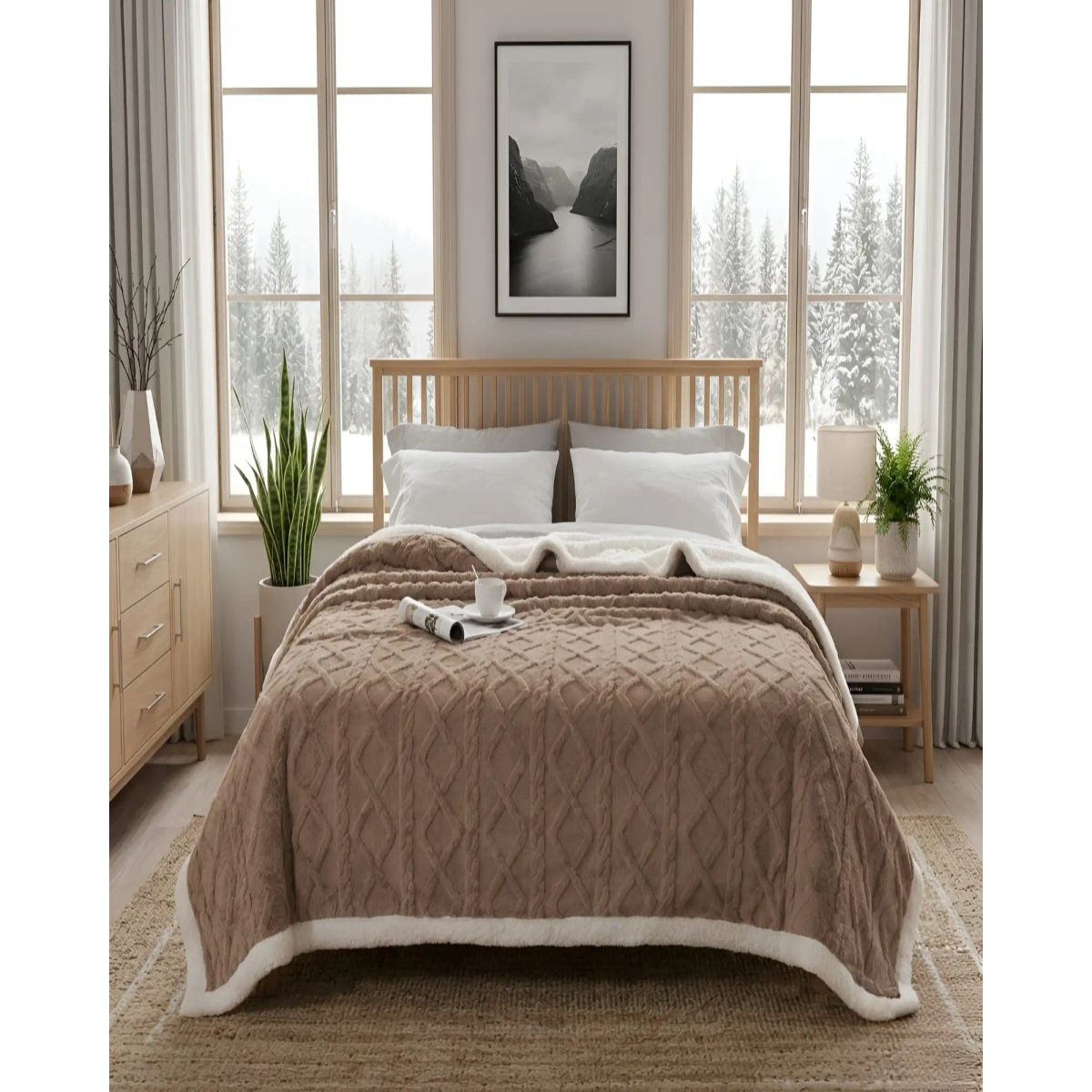 GENERICO - Frazada Sherpa Premium Con Diseño De Diamantes 2 plazas