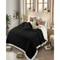 GENERICO - Frazada Sherpa Premium Con Diseño De Diamantes 2 plazas