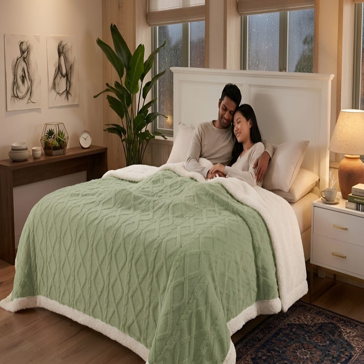 GENERICO - Frazada Sherpa Premium Con Diseño De Diamantes King