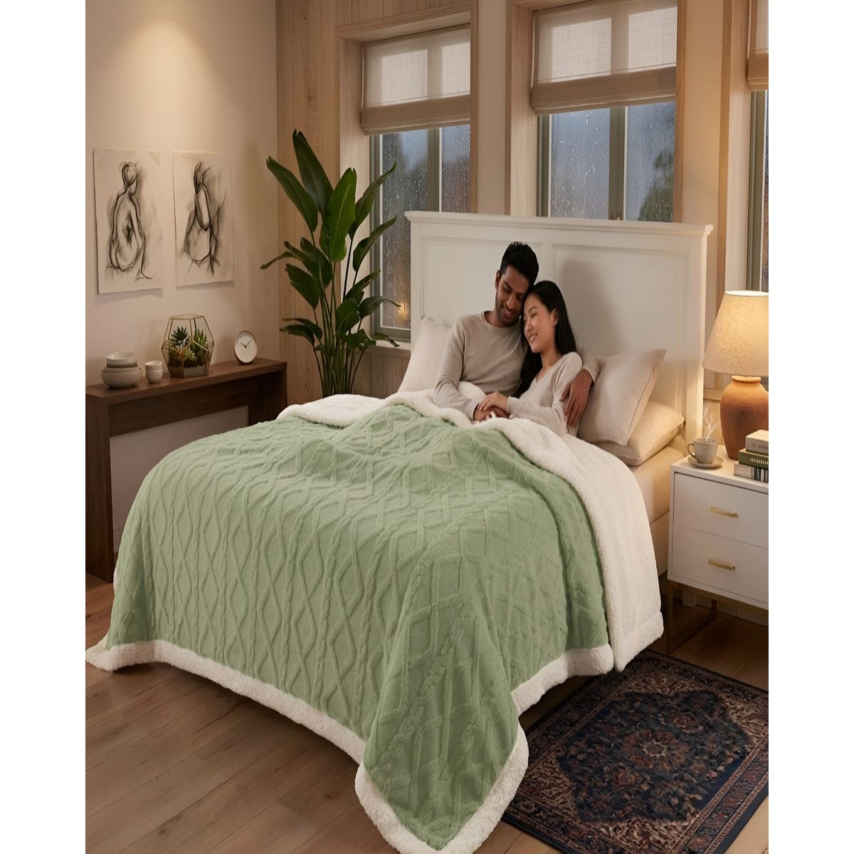 GENERICO - Frazada Sherpa Premium Con Diseño De Diamantes King