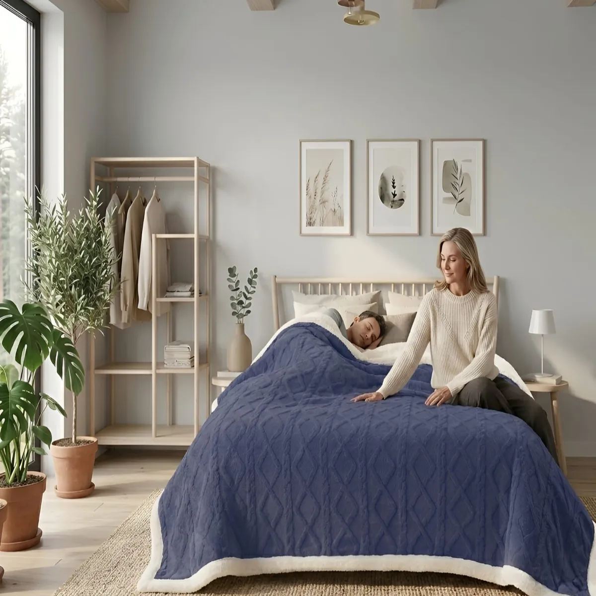 GENERICO - Frazada Sherpa Premium Con Diseño De Diamantes King