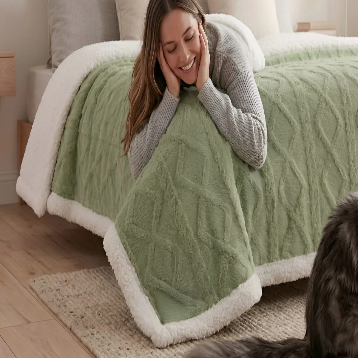 GENERICO - Frazada Sherpa Premium Con Diseño De Diamantes King