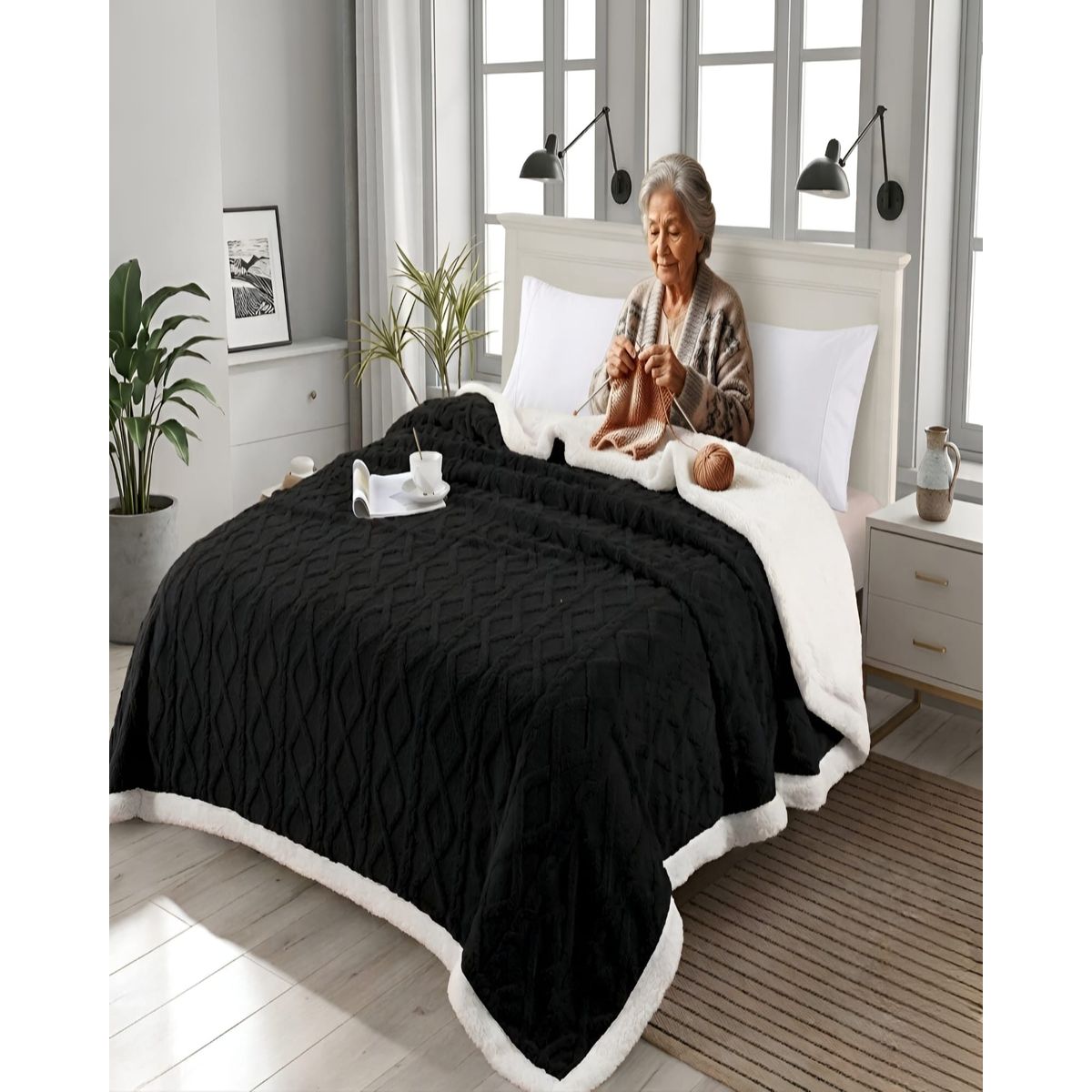 GENERICO - Frazada Sherpa Premium Con Diseño De Diamantes King