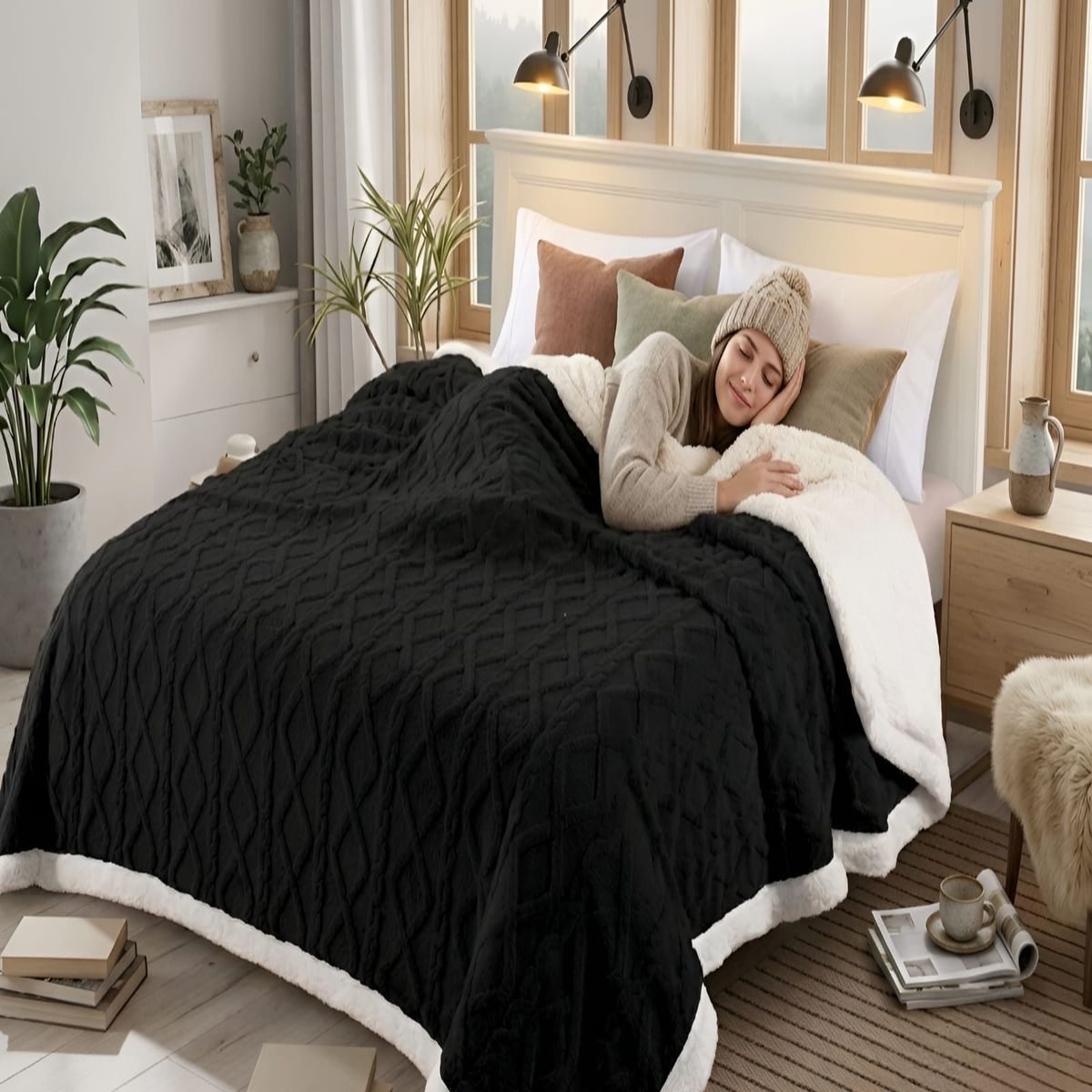 GENERICO - Frazada Sherpa Premium Con Diseño De Diamantes King